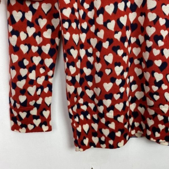 J.Crew S Tippi Printed Hearts Sweater Merino Wool Red Navy Ivory - Picture 8 of 12